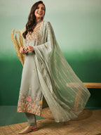 Light Green Georgette Handwork Unstitched Dress Material - Hanika | Grocsy