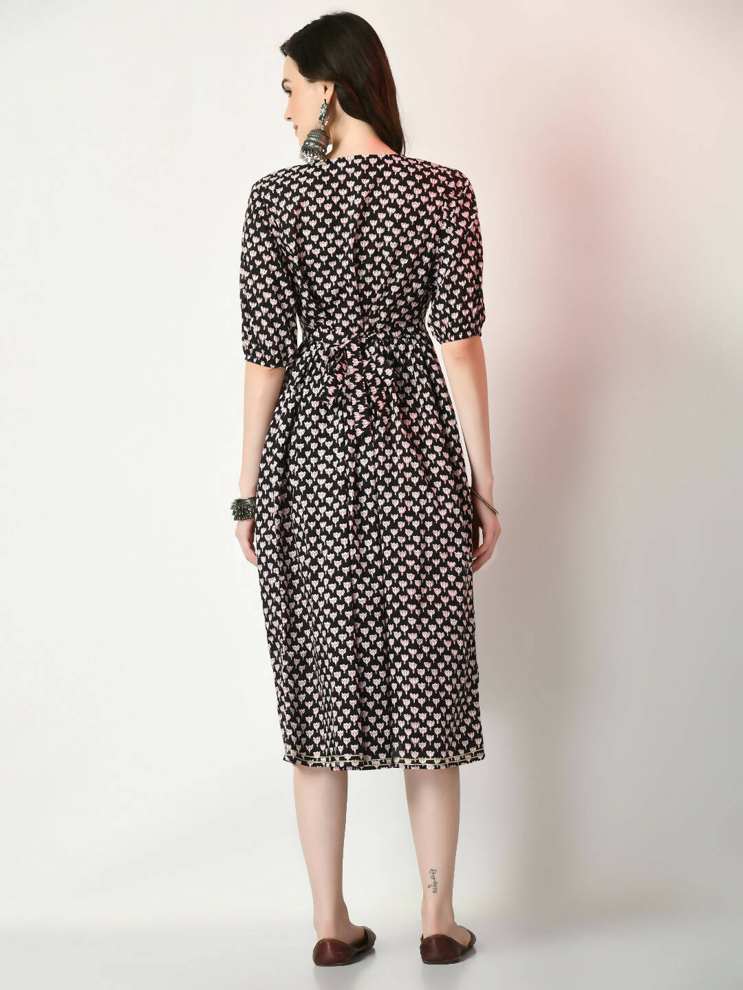 Myshka Women's Black Empire Printed Dress | Grocsy