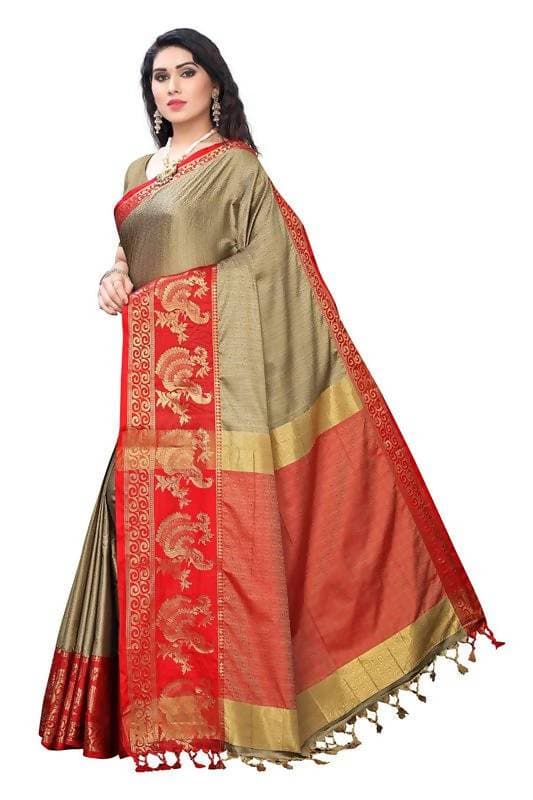 Vamika Banarasi Jacquard Weaving Brown Saree (DHONI CHIKU) | Grocsy