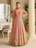 Anaita Orange Georgette Readymade Anarkali Suit with Embroidery Zarkan Work (Free Size) | Grocsy