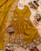 Teeya Creation New Trendy Stylish Wedding Wear Embroidered Anarkali Set - Yellow | Grocsy