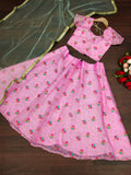 Jyoti Fashion Beautiful Pink Organza Silk Embroidered Kids Lehenga Choli Set | Grocsy