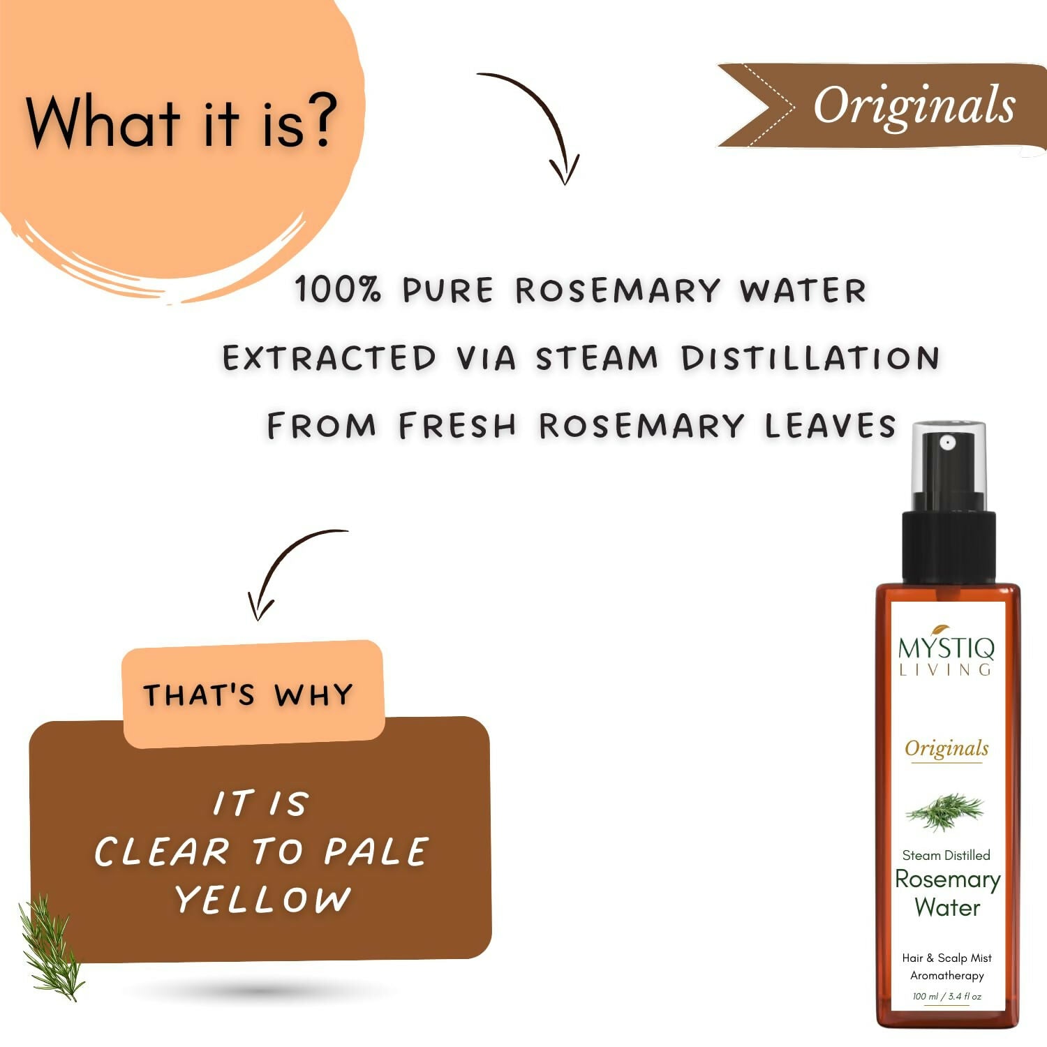 Mystiq Living Rosemary Water for Hair Growth - Hair Mist Spray | Grocsy