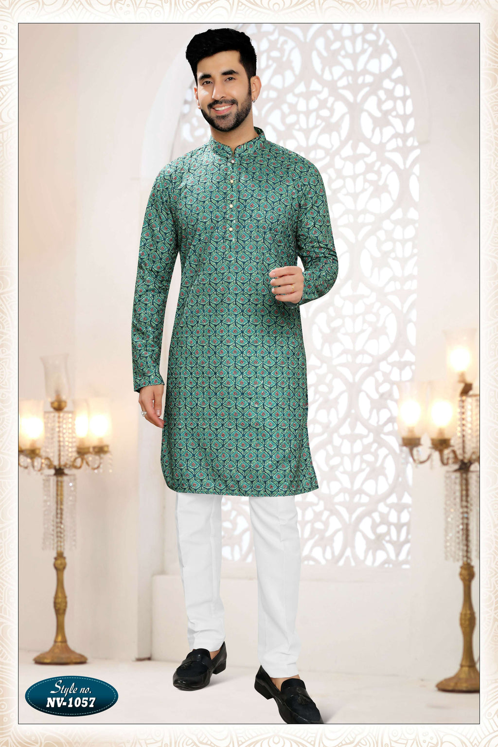 Joban Fashion Men's Green Straight Rayon Thread And Sequence Embroidery All Over Kurta Set | Grocsy