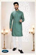 Joban Fashion Men's Green Straight Rayon Thread And Sequence Embroidery All Over Kurta Set | Grocsy