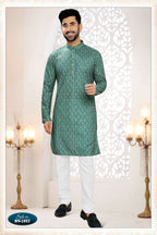 Joban Fashion Men's Green Straight Rayon Thread And Sequence Embroidery All Over Kurta Set | Grocsy