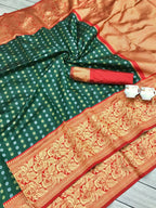 DEIANA'S Beautiful Designer Golden zari Soft Lichi Silk Saree - Green | Grocsy