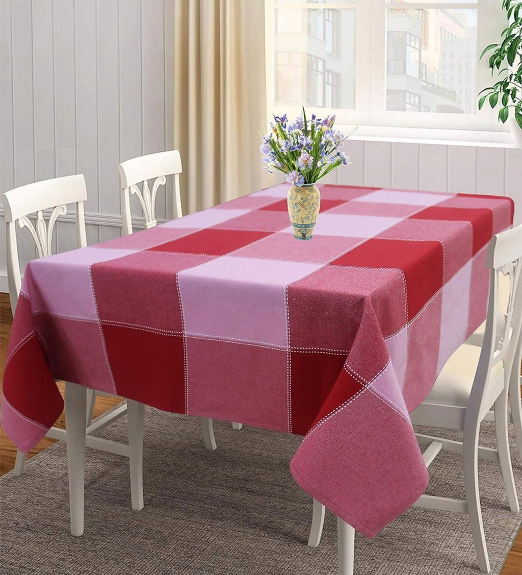 Airwill 100% Cotton Checkered Pattern 4 Seater Square Table Cover - Red & Pink | Grocsy