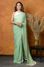 Very Much Indian Designer Mul Cotton Handloom Saree with Sequins - Sea Green | Grocsy