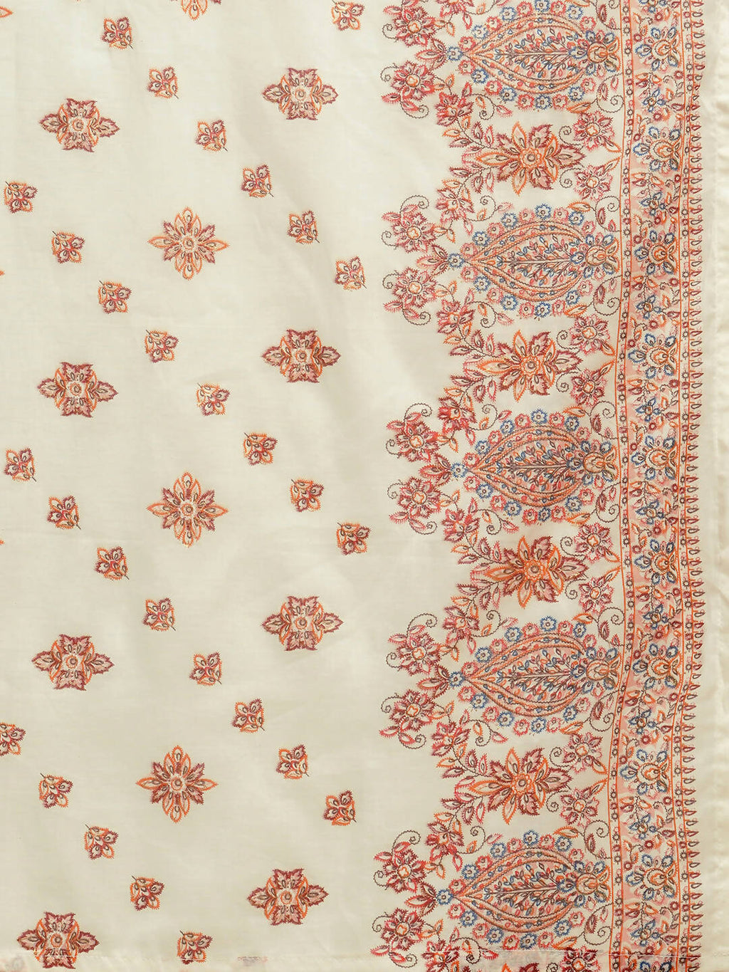 White And Peach Pure Cotton Floral Printed Anarkali Kurta And Bottom With Dupatta - Akashara | Grocsy