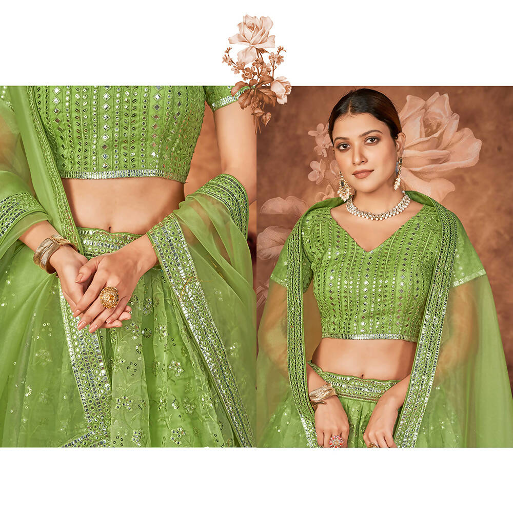 Wedding Designer Parrot Organza lehengha Choli - Anbazaar | Grocsy