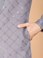 Vastranavya Grey Exclusive Festival Wear Viscose Silk Thread with Sequence Embroidered Work Kurta with Dupatta | Grocsy