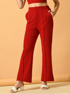 Myshka Women's Red Solid Top With Trousers | Grocsy