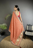 Joban Fashion Peach Bandhej Bandhani Vichitra Silk Bandhani Prints Saree | Grocsy