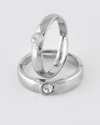 VOJ Stainless Steel Cubic Zirconia Silver Plated Adjustable Ring Set for Couple | Grocsy
