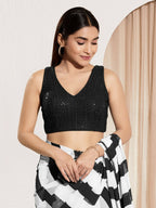 Joban Fashion Black Sequin Padded Blouse With V Neck Sleeveless | Grocsy