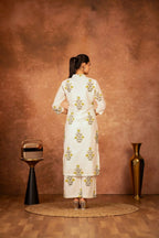 Joban Fashion Off White Yellow Hand Block Printed Cotton Suit Set | Grocsy