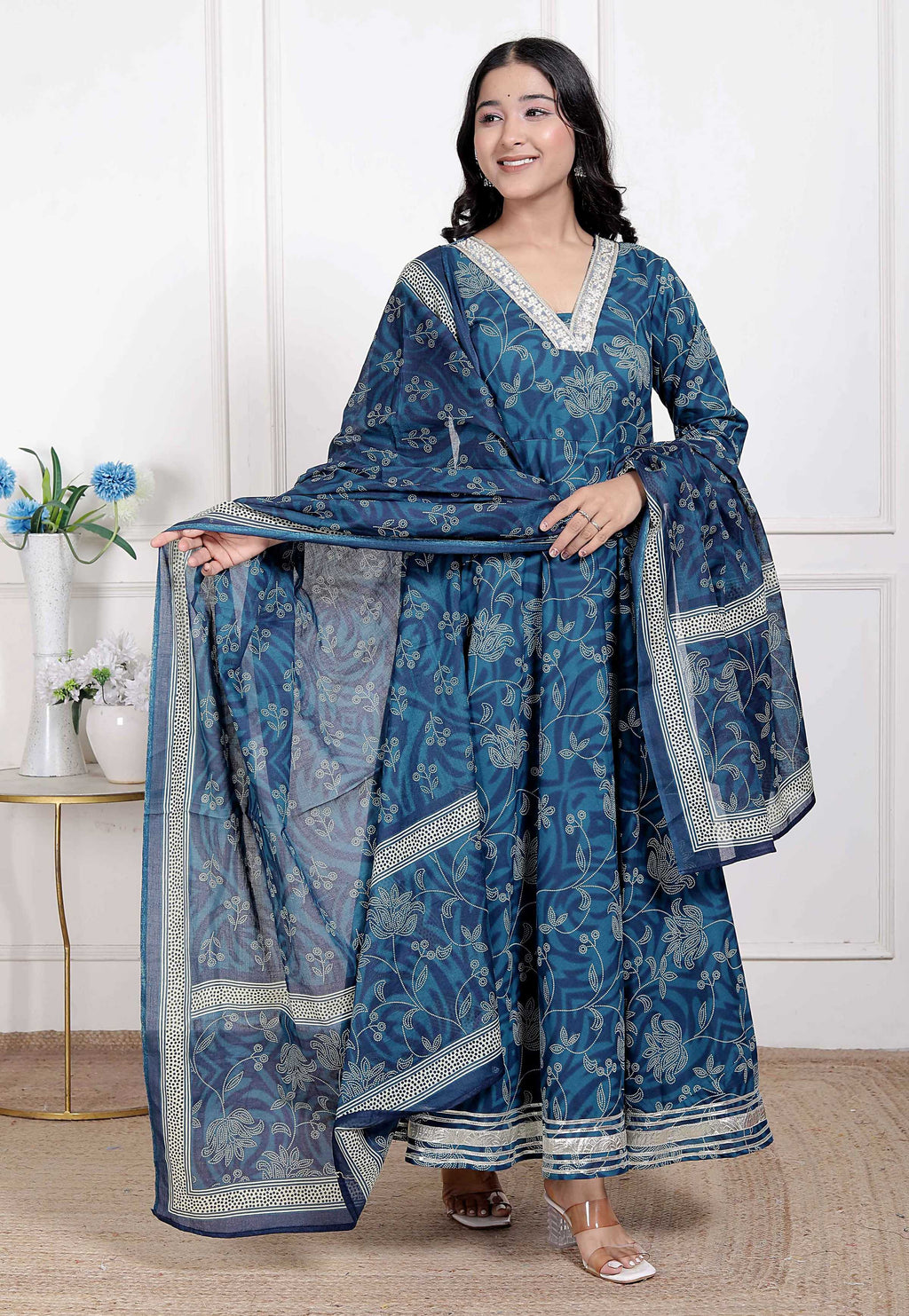 Miravan Women's Jashn Hand Block Printed Ethnic anarkali kurta and dupatta | Grocsy