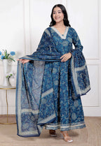 Miravan Women's Jashn Hand Block Printed Ethnic anarkali kurta and dupatta | Grocsy