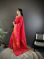 Joban Fashion Banarasi Hot Pink Woven Soft Silk Saree | Grocsy
