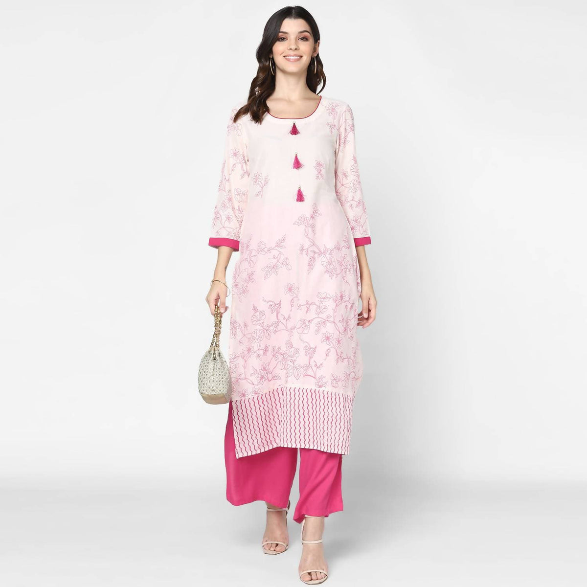 Cheera Hand Block Print Cream Straight Kurta (MAAI-054K) | Grocsy