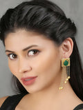 Joban Fashion Women Green Stone Golden Beats Matte Gold Earrings | Grocsy