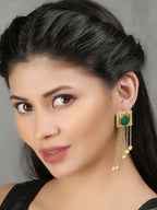 Joban Fashion Women Green Stone Golden Beats Matte Gold Earrings | Grocsy