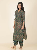 Aramya Green Soft Cotton Floral Print Straight Kurta Set for Women | Grocsy