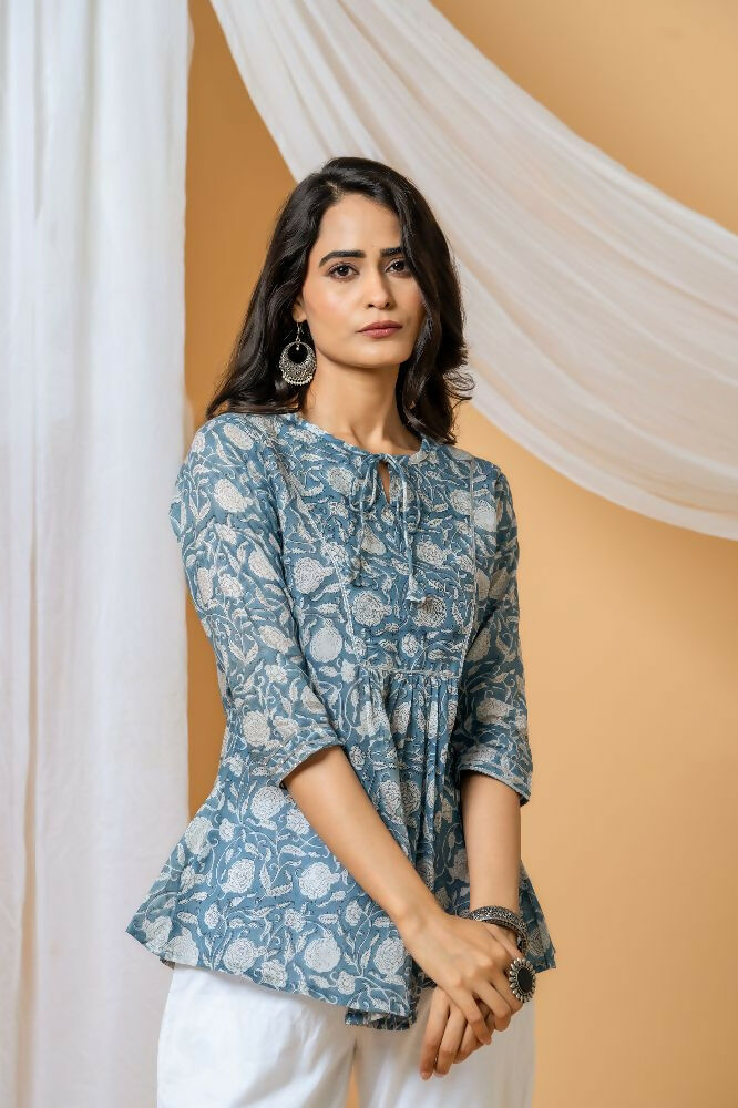 Joban Fashion Blue Floral Hand Block Printed Cotton Co-Ord Set | Grocsy
