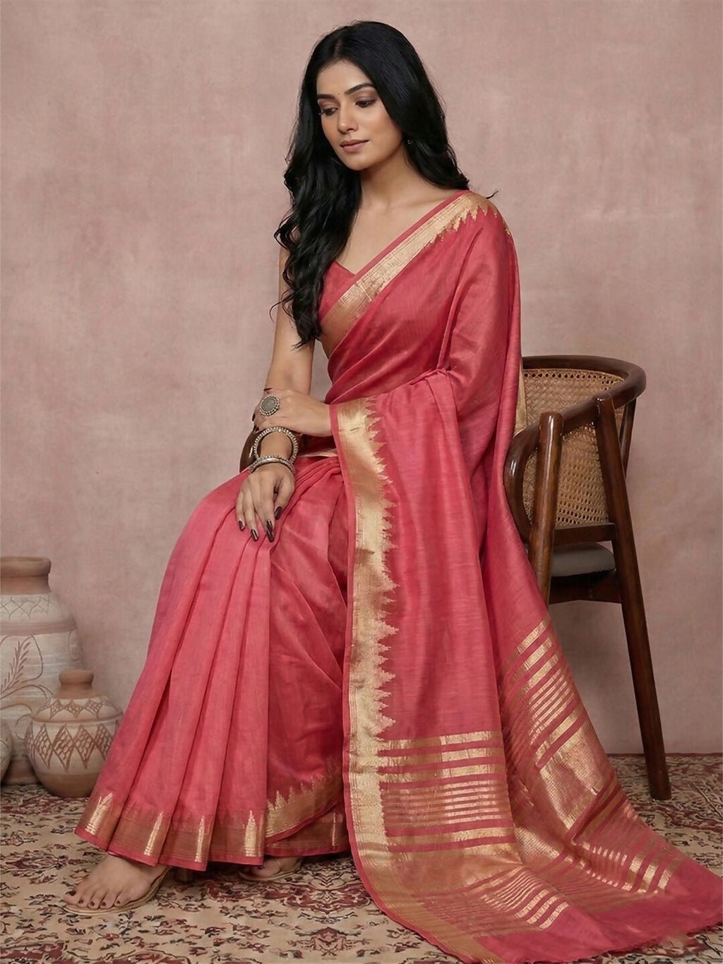Shree Shyam Fashion Maroon Cotton Saree | Grocsy
