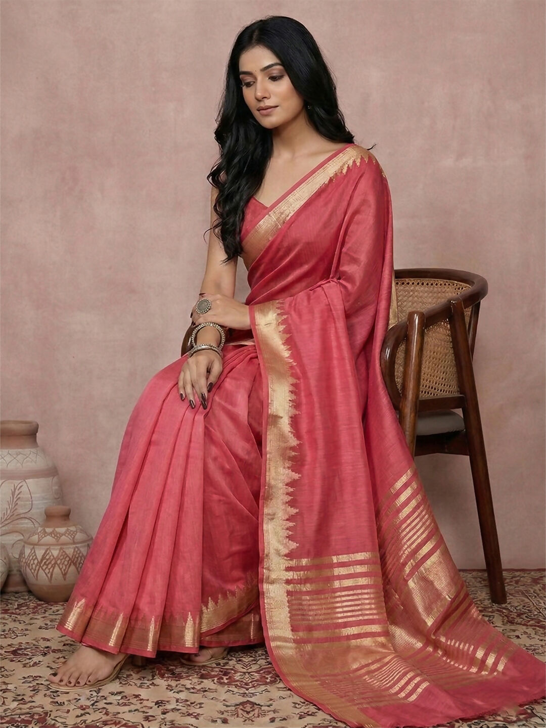 Shree Shyam Fashion Maroon Cotton Saree | Grocsy