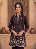 Teeya Creation Women Wine Printed Cotton Kurti With Trousers Co-Ord Set | Grocsy