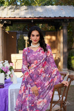 Vastranavya Onion Weightless Marble Printed & Pearl Lace Border Saree with Unstitched Blouse | Grocsy