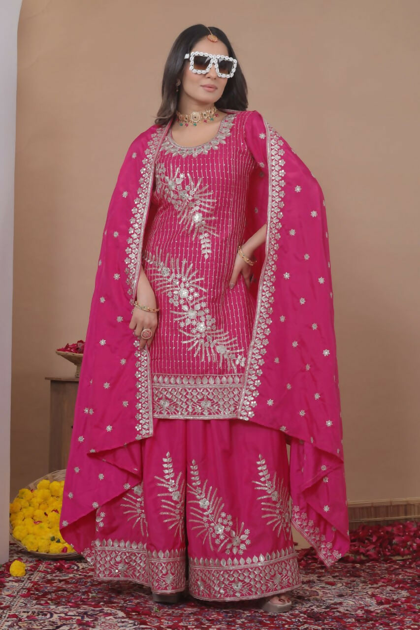 Teeya Creation Pink Color Natural Crepe Silk Wedding Wear Trending Salwar Suit | Grocsy