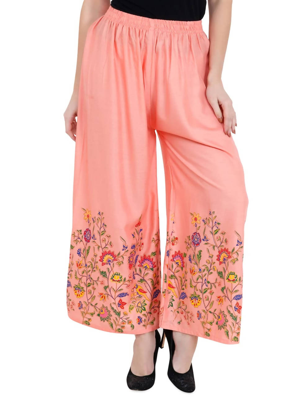 Mominos Fashion Peach Floral Design Palazzo | Grocsy