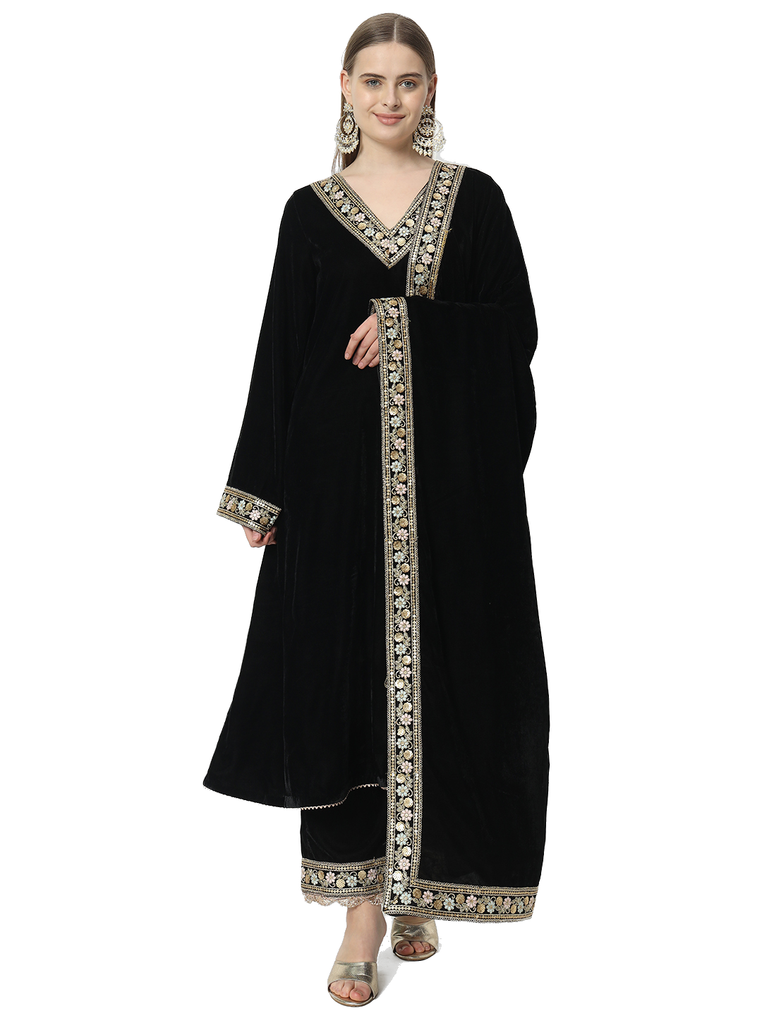 Fab Fashion Black Velvet Lace Suit Full Set | Grocsy