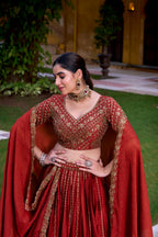 Lorenvalley Fashion Orange Rangoli Crush Sequins and Thread Embroidery Work Lehenga Choli with Dupatta | Grocsy