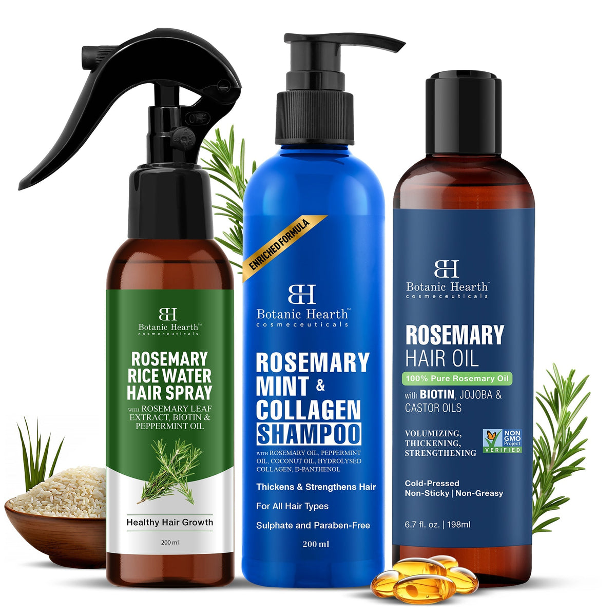 Botanic Hearth Rosemary 3-Step Hair Care Trio | Grocsy