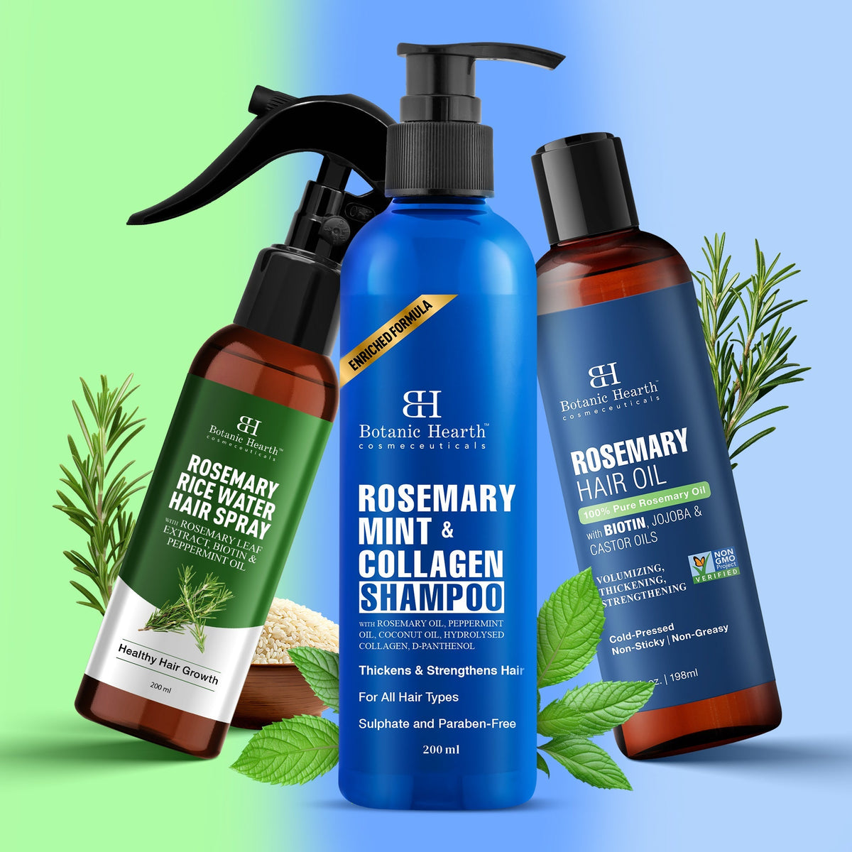 Botanic Hearth Rosemary 3-Step Hair Care Trio | Grocsy