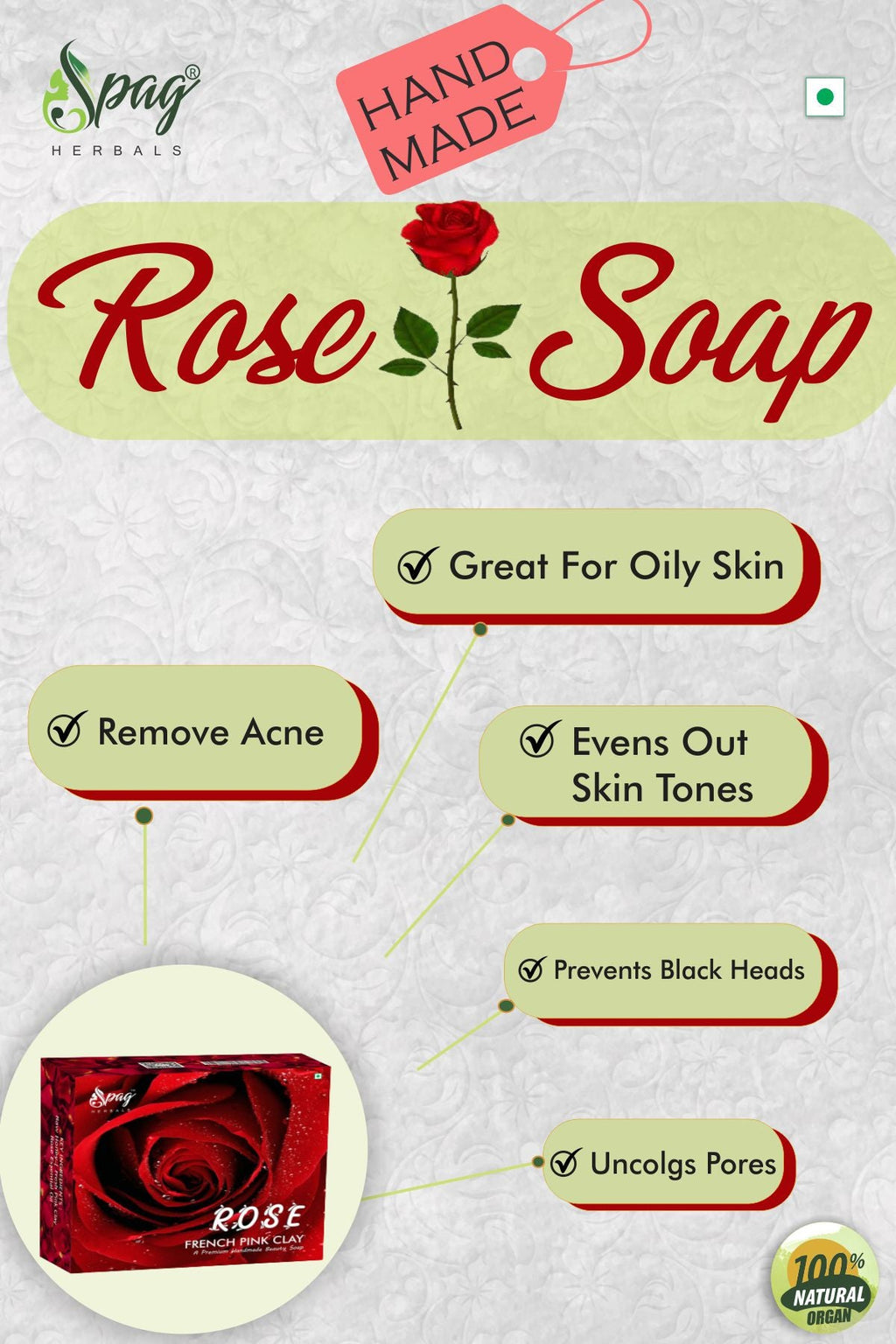 Spag Herbals Rose French Pink Clay Handmade Soap | Grocsy