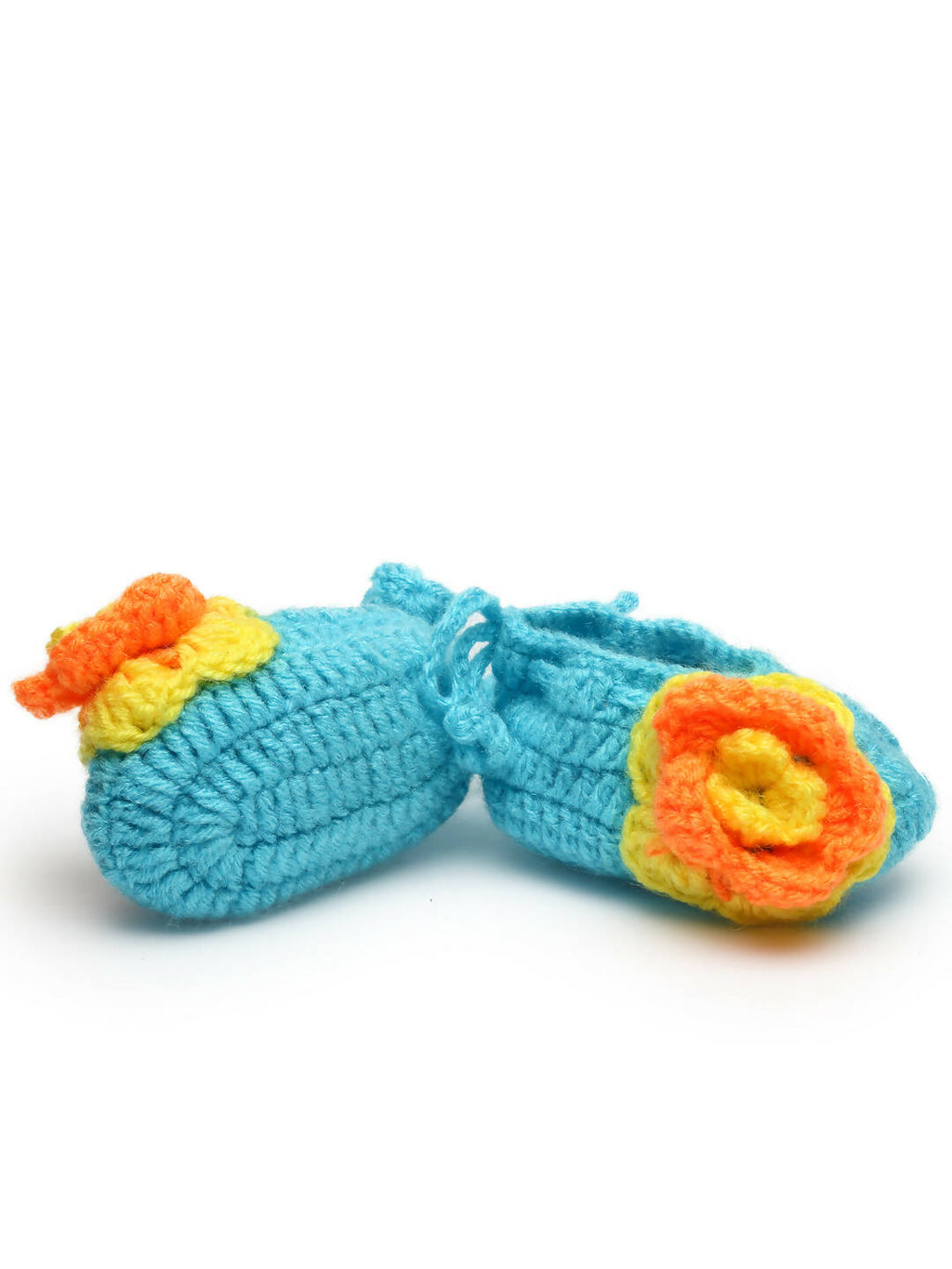 Chutput Kids Woollen Hand Knitted Flower Detailed Booties - Blue | Grocsy