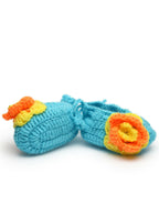 Chutput Kids Woollen Hand Knitted Flower Detailed Booties - Blue | Grocsy