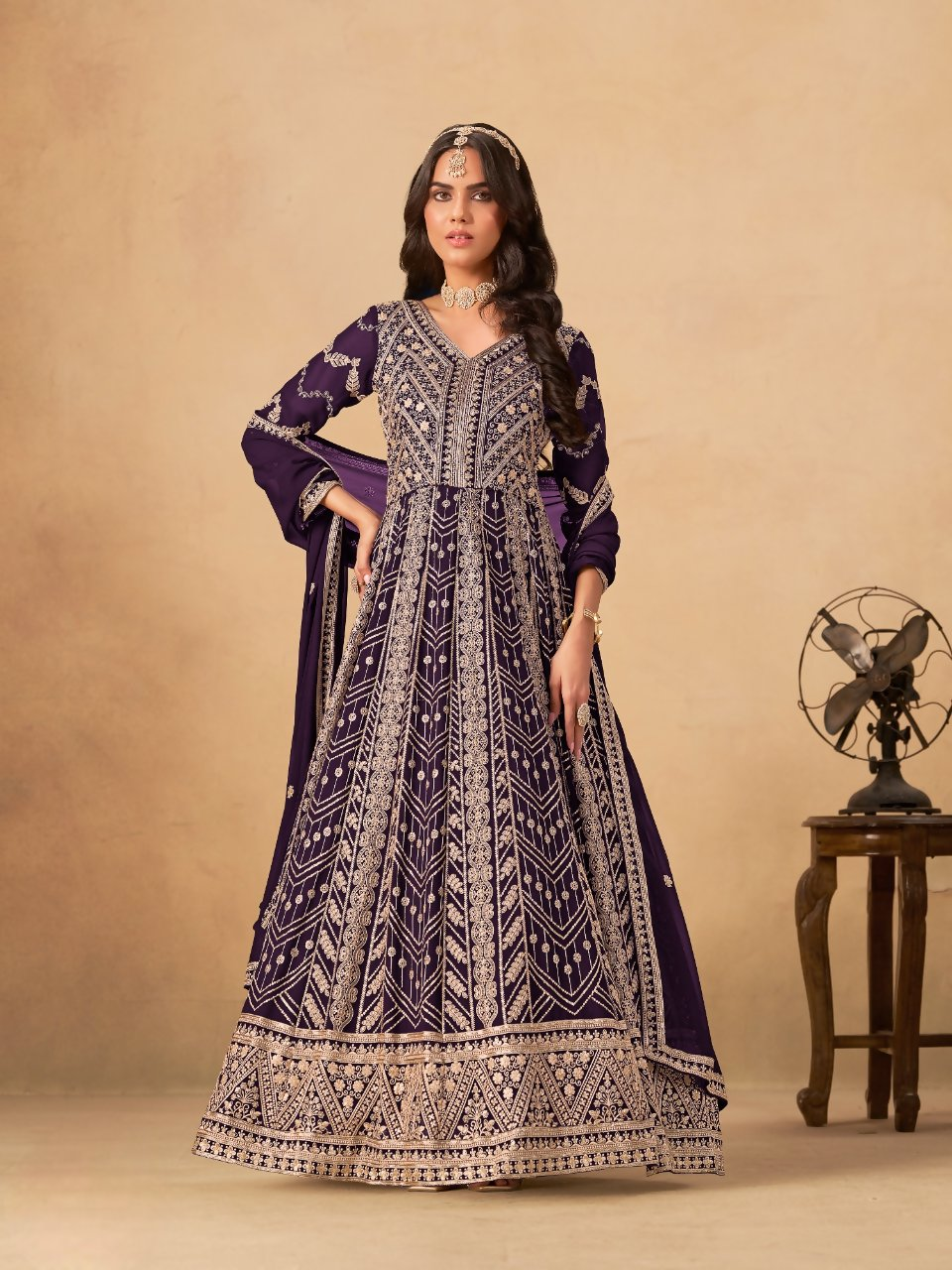 Anaita Wine Faux Georgette Stitched Anarkali Suit with Heavy Embroidery Work | Grocsy