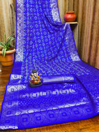 Anaita Blue Soft Satin Silk Bandhej Print Saree With Kanchi Zari Weaving Border | Grocsy
