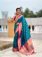 Vedant Vastram Soft Litchi Silk Paithani Jacquard Saree - Aqua | Grocsy