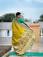 Vedant Vastram Soft Litchi Silk Paithani Jacquard Saree - Olive | Grocsy