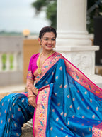 Vedant Vastram Soft Litchi Silk Paithani Jacquard Saree - Skyblue | Grocsy