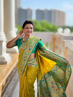 Vedant Vastram Soft Litchi Silk Paithani Jacquard Saree - Olive | Grocsy