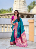 Vedant Vastram Soft Litchi Silk Paithani Jacquard Saree - Rama | Grocsy