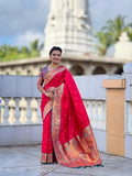 Vedant Vastram Soft Litchi Silk Paithani Jacquard Saree - Pink | Grocsy